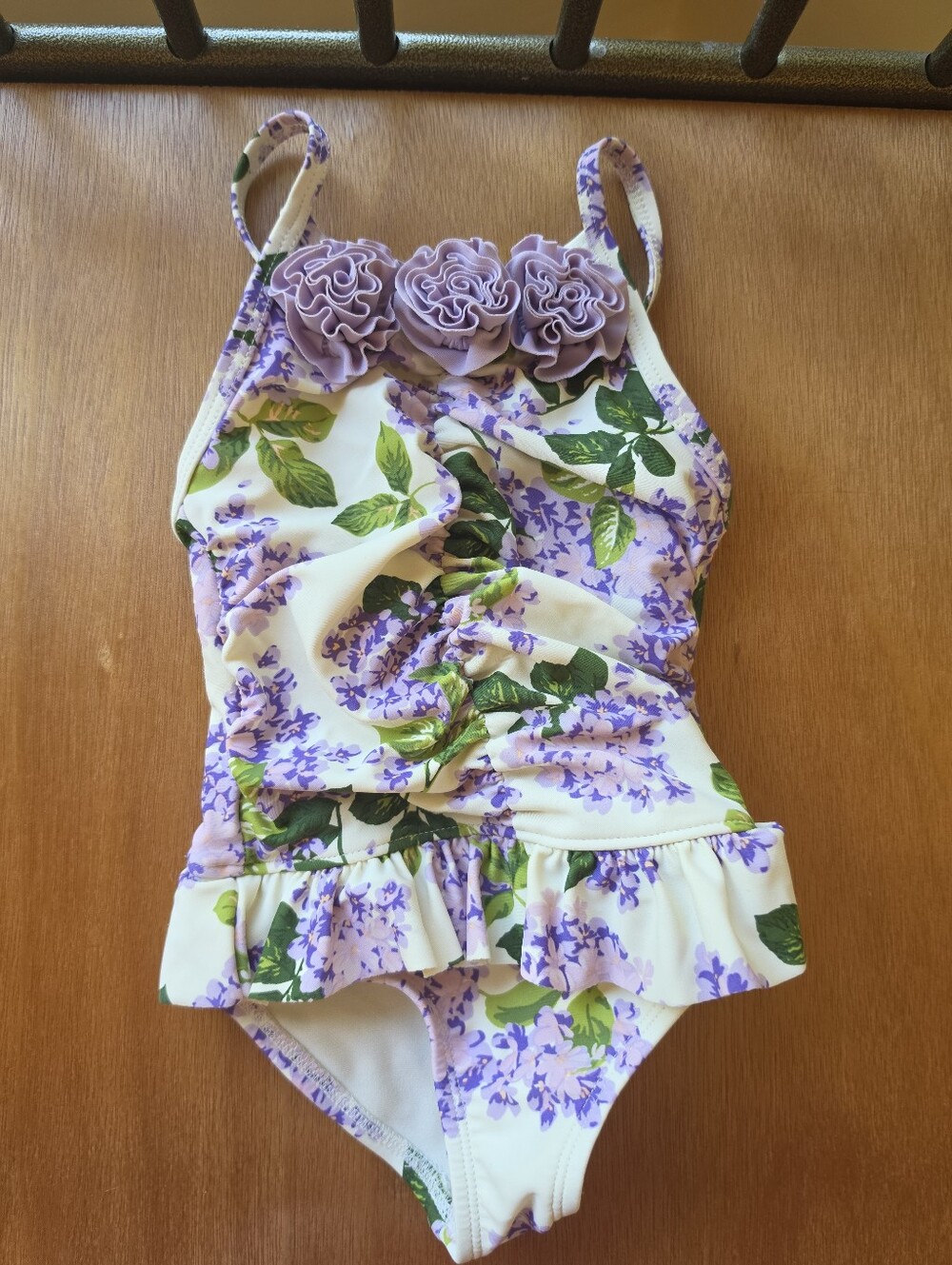 Gymboree Size 12-18 Months Lilac Floral Ruffle One-Piece Swimsuit